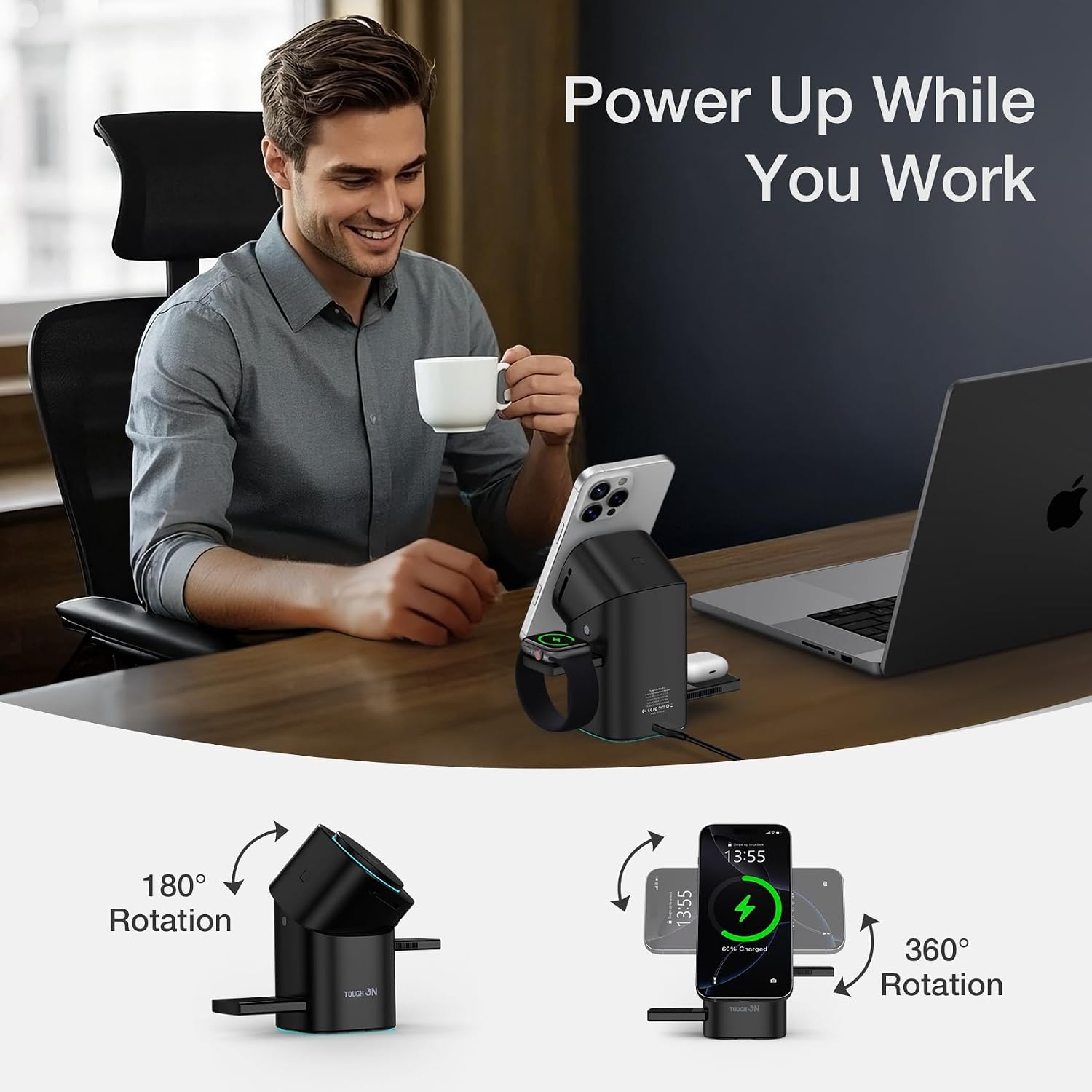 3 in 1 Wireless Charging Station for iPhone, Apple Watch & AirPods