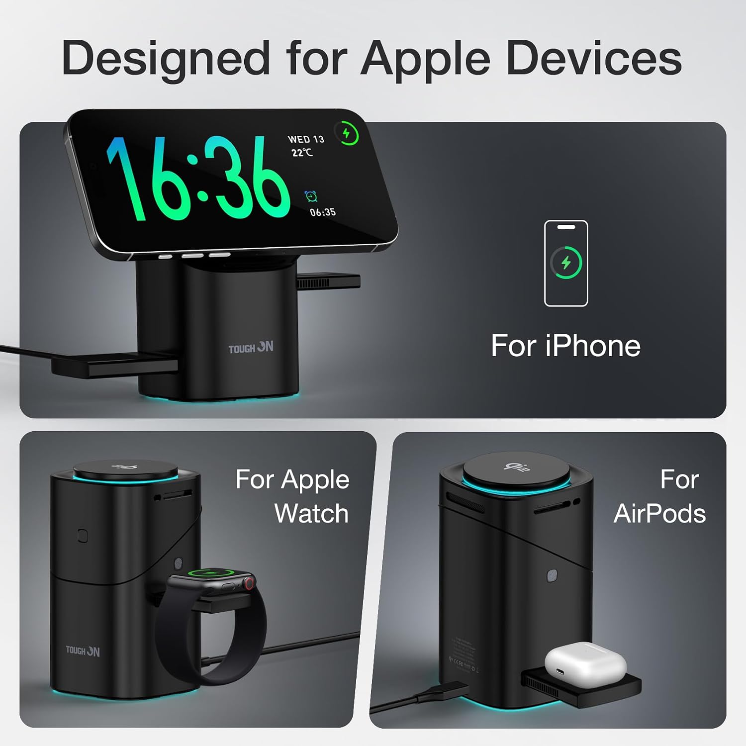 3 in 1 Wireless Charging Station for iPhone, Apple Watch & AirPods